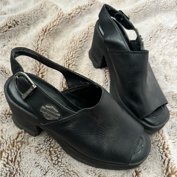 Harley-Davidson Black Heels with Chunky Block Heel - Picture 1 of 8